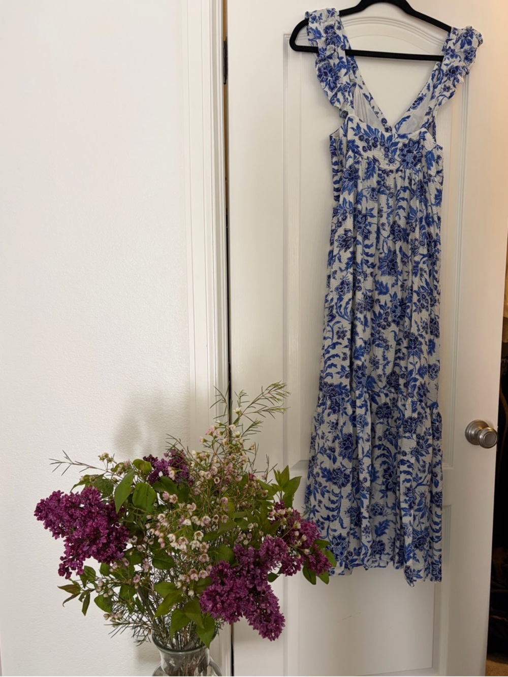 Blue Floral Ruffle-Sleeve Maxi Dress Mango - Picture 7 of 8